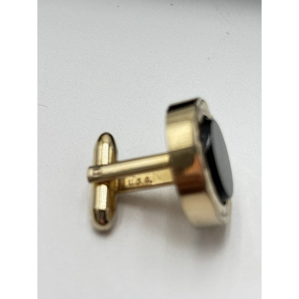 Vintage Hickok Swank Cufflinks Tie Bar Set Gold Tone Black Enamel Roman Warrior